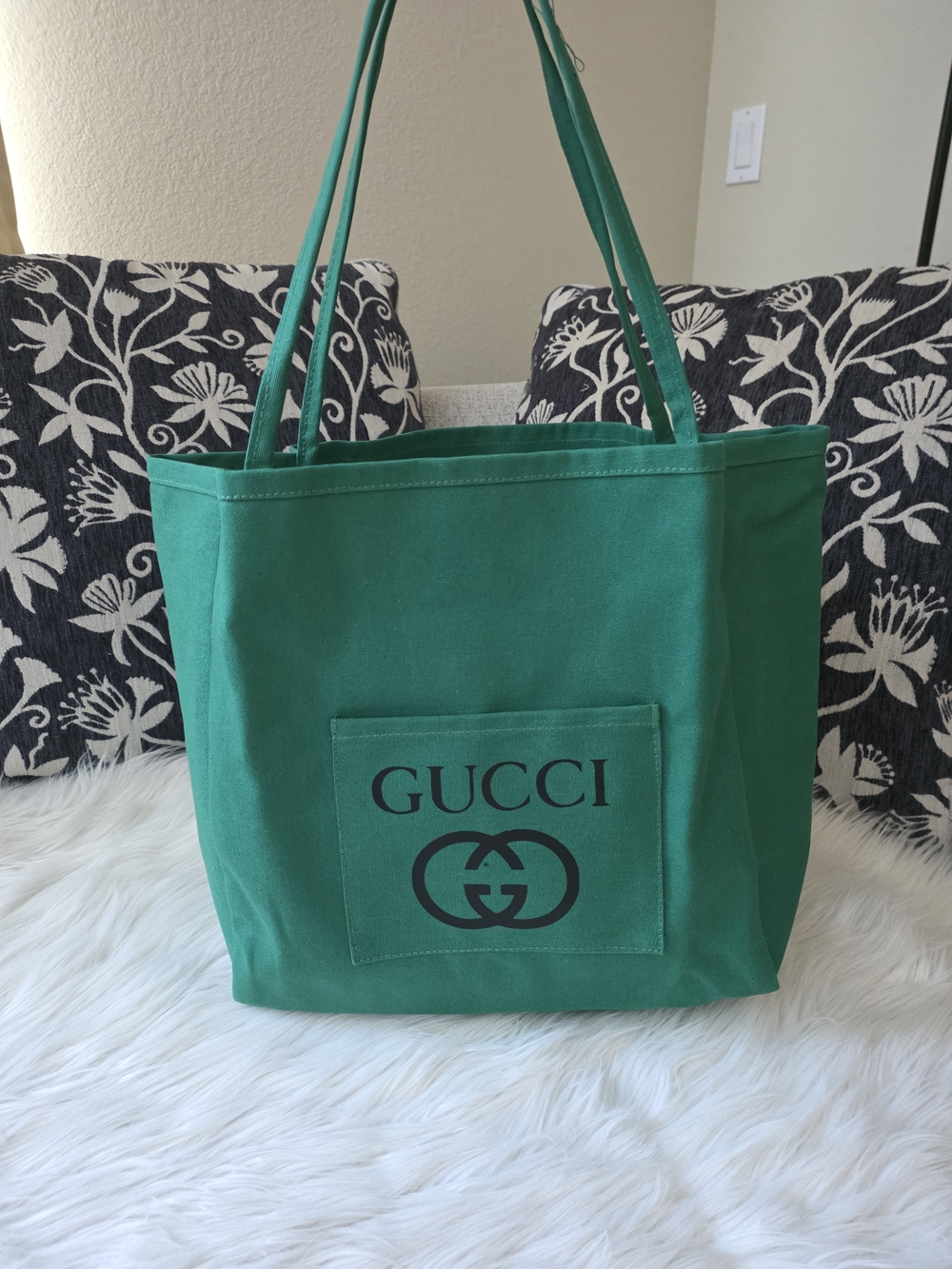 Green Canvas Tote Bag With Black Print - Picture 8 of 8
